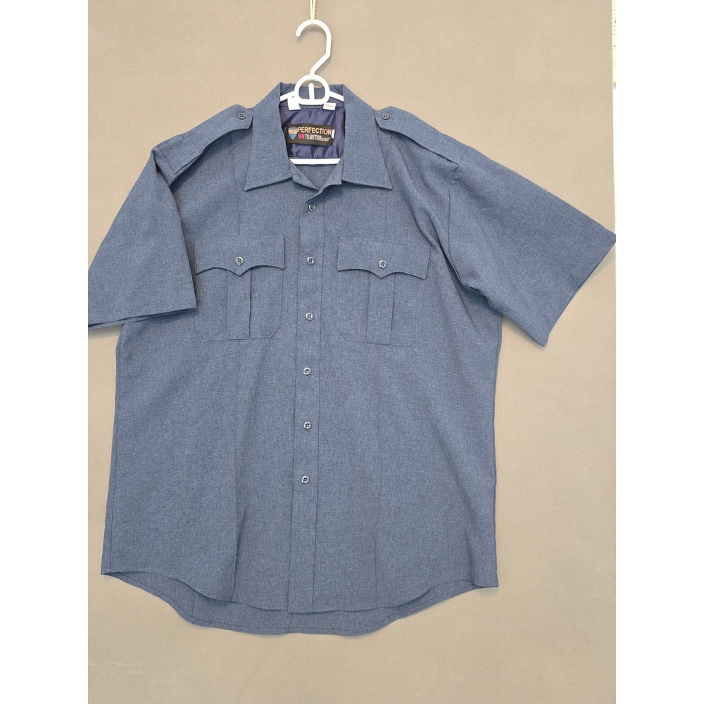 Mens Perfection Uniforms Tradition Series Short Sleeve Shirt Blue 17 Neck XL